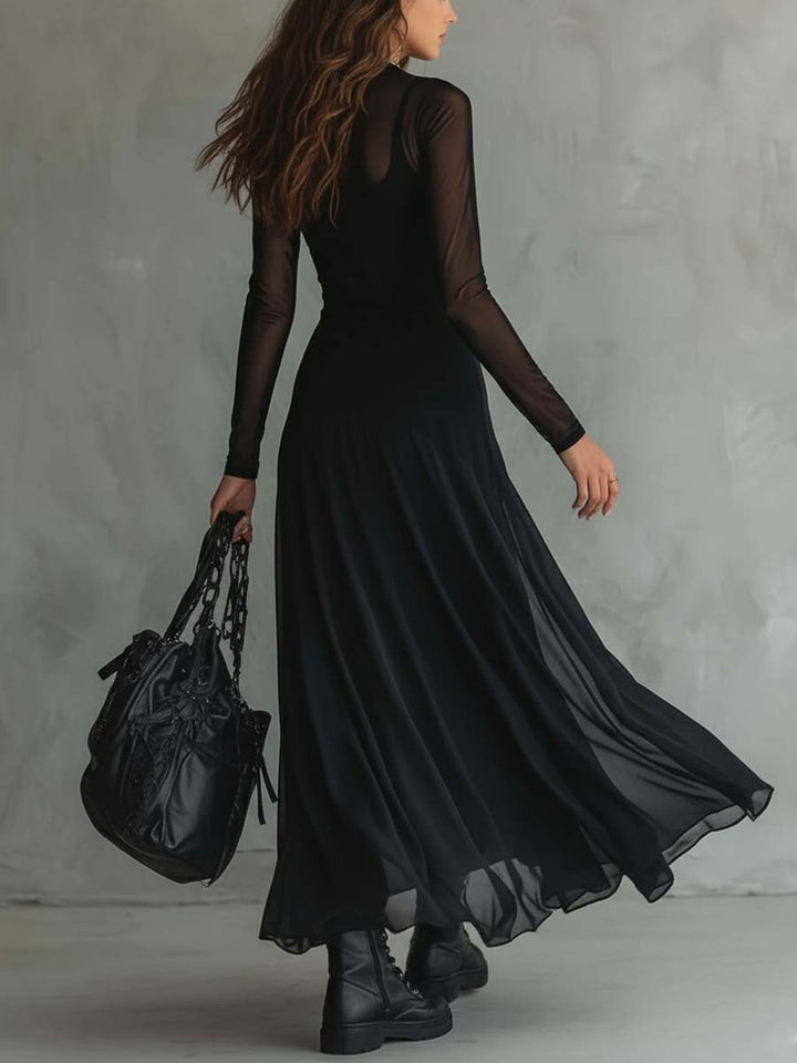 Elena | Black maxi dress with transparent sleeves
