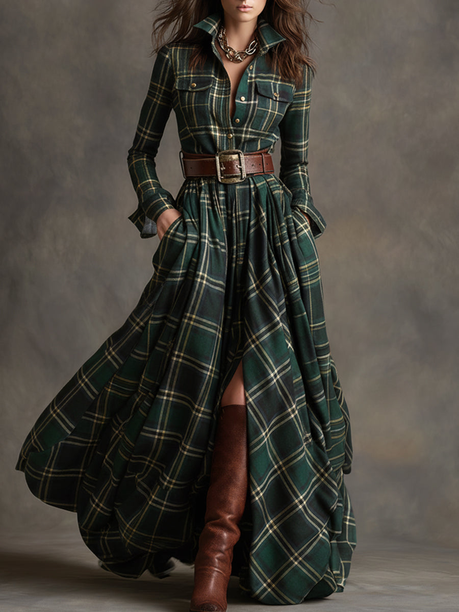Scarlett | Plaid Maxi Shirt Dress Long Sleeve Belted Dress