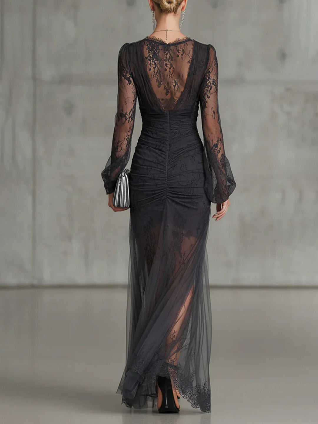 Diana | Robe Longue Transparente en Dentelle Froncée