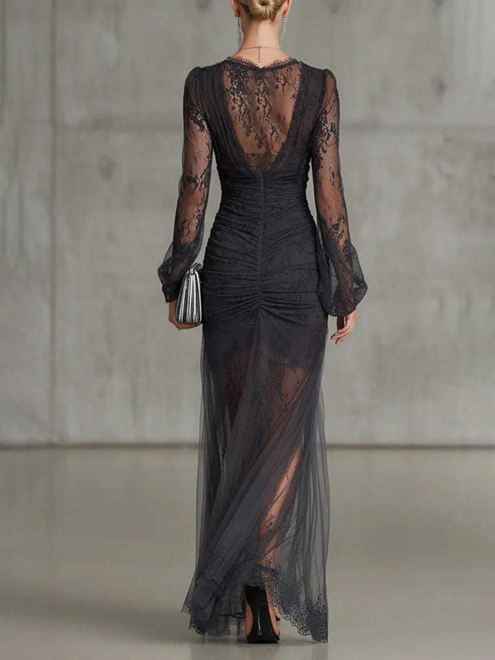 Diana | Robe Longue Transparente en Dentelle Froncée