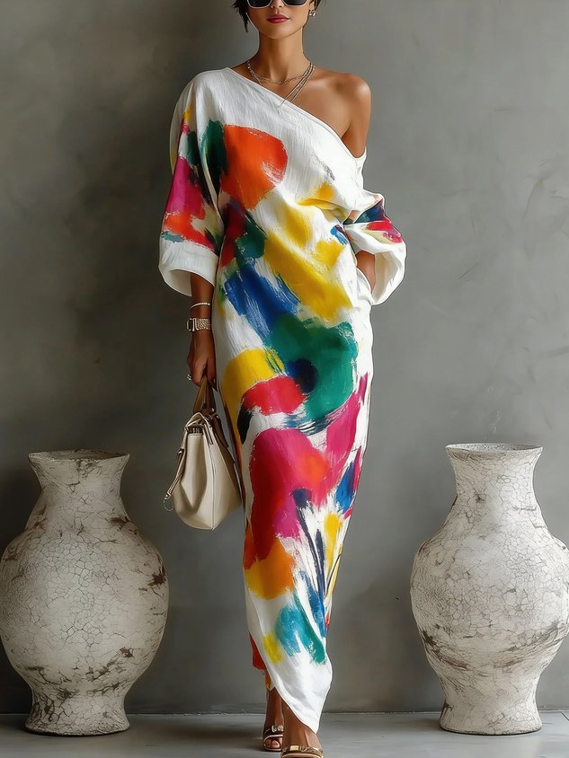 Davina | Robe Longue à Imprimé Abstrait