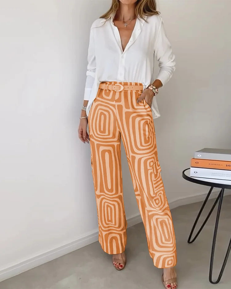 Liora | Elegant Printed Wide Leg Two Piece Summer Set