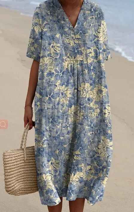 Margaret - Vibrant Floral Garden Print Flowy Summer Dress