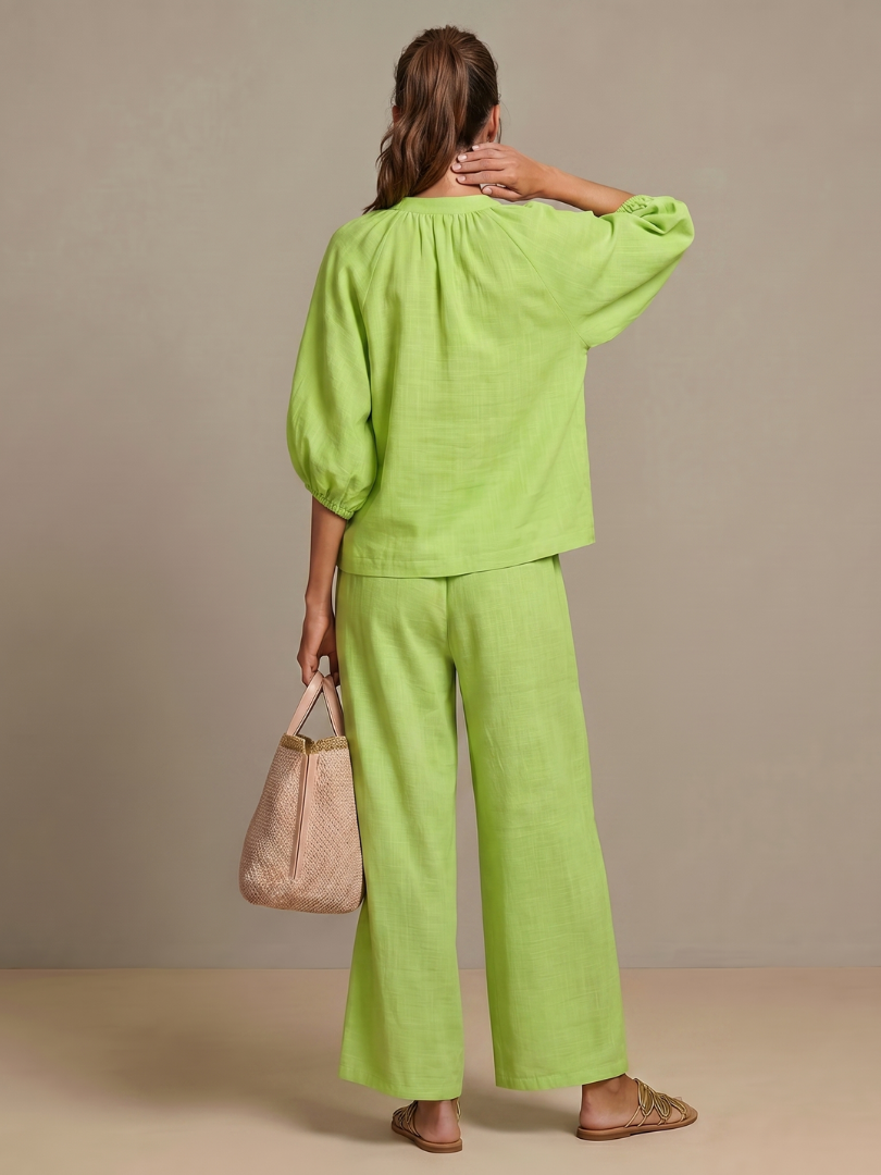 Natalia | Top Blouson with Zip and Wide Leg Pants