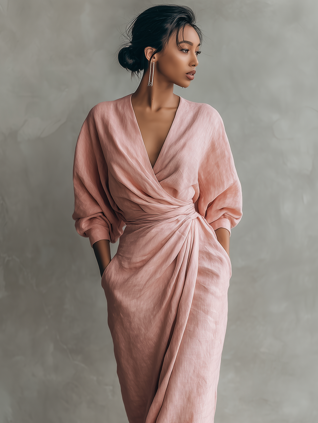 Minimalist Maxi Dress with V-Neck for Women