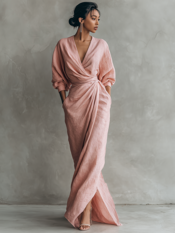 Minimalist Maxi Dress with V-Neck for Women