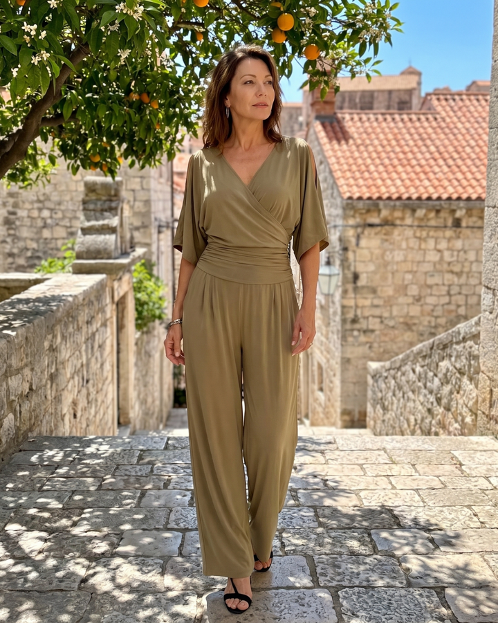 Nyxara | Cold Shoulder Wrap Waist Relaxed Jumpsuit