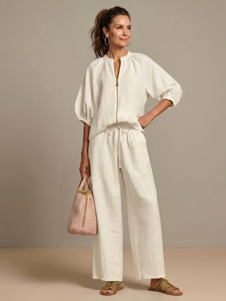 Natalia | Top Blouson with Zip and Wide Leg Pants