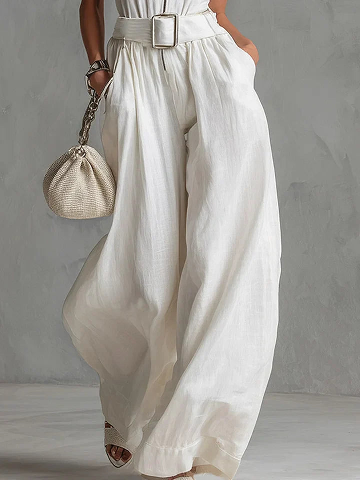 Elegant City Jumpsuit – Belted, Sleeveless, Wide-Leg Fit • S1