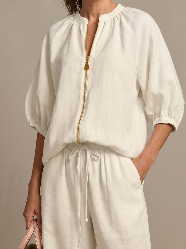 Natalia | Top Blouson with Zip and Wide Leg Pants