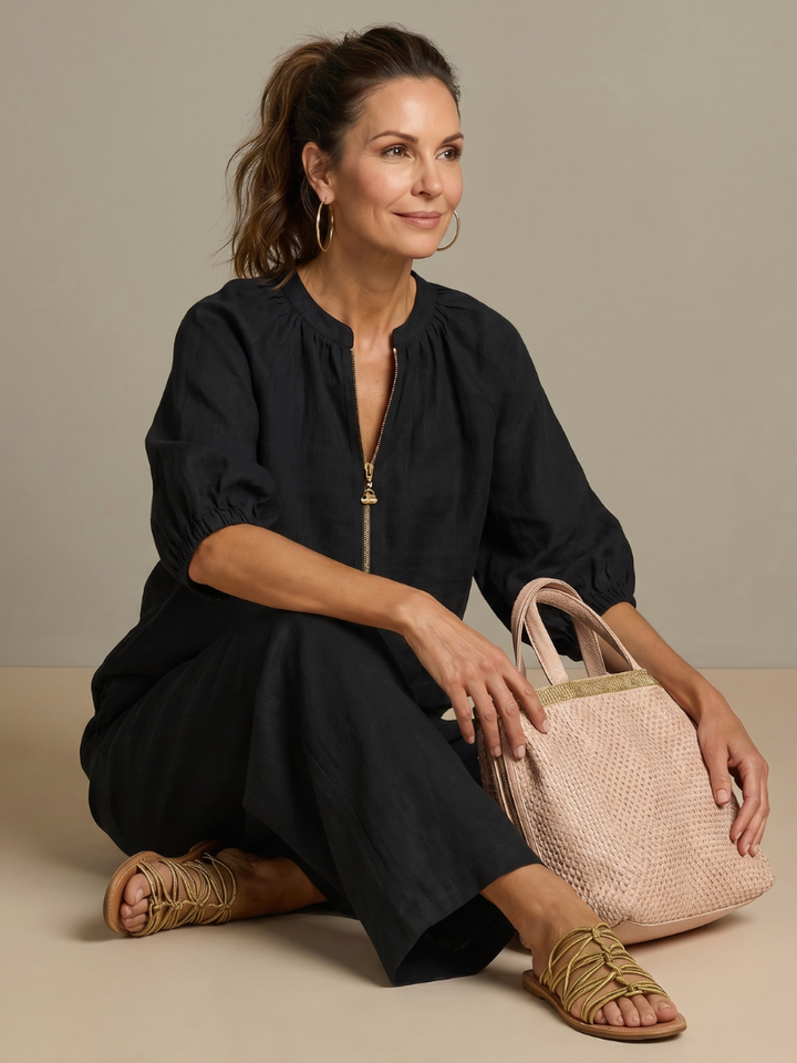 Natalia | Top Blouson with Zip and Wide Leg Pants