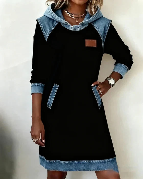 Alexa | Cozy Contrast Hooded Dress