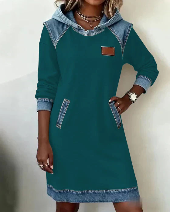 Alexa | Cozy Contrast Hooded Dress