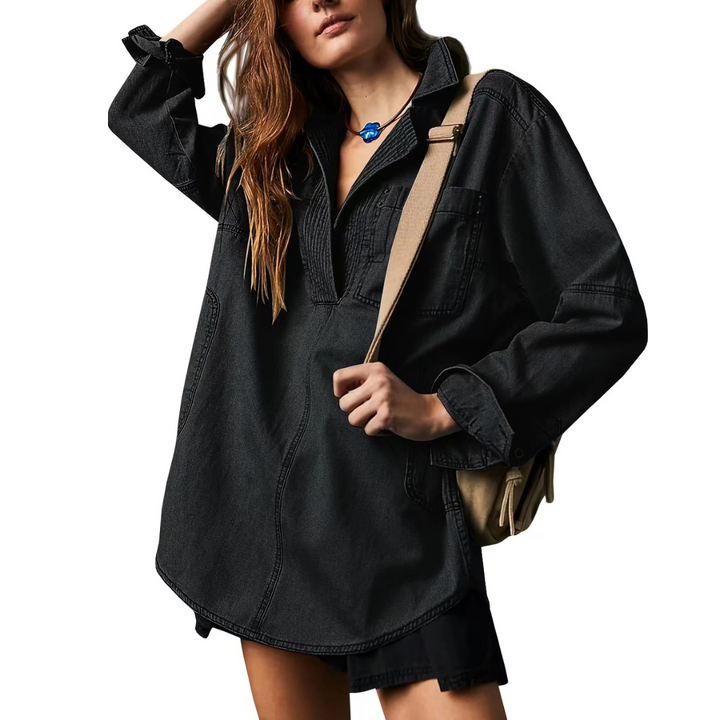 Emilia | Chic V-Neck Denim Tunic Top