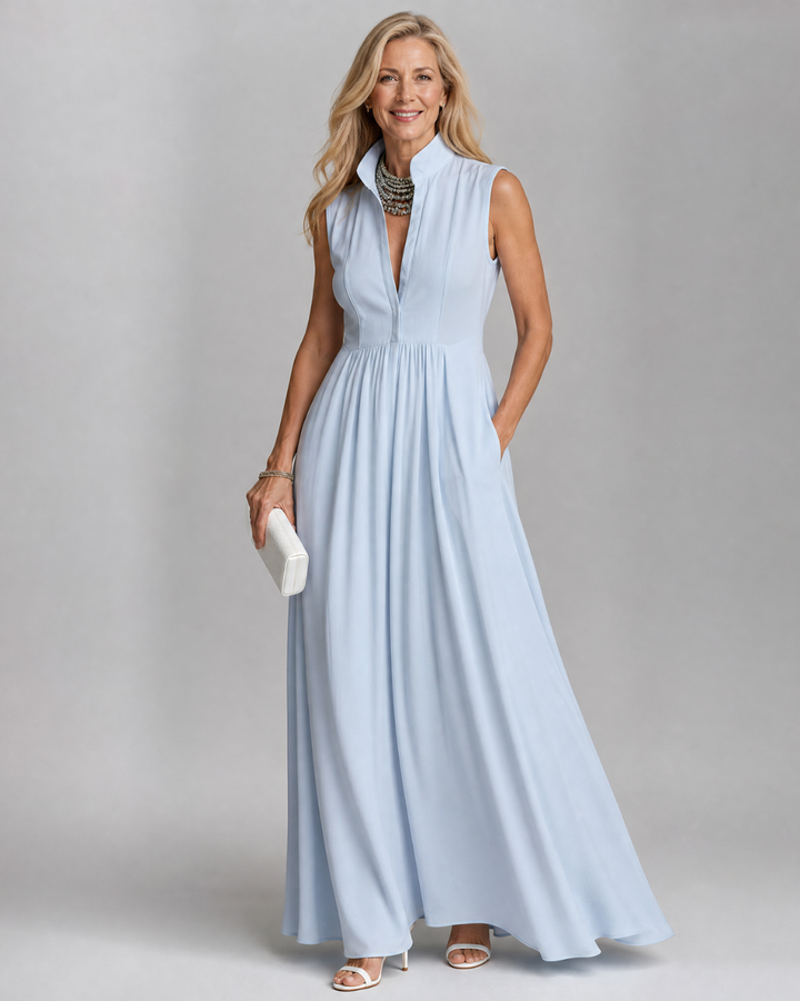 Virelia | Sleeveless Collared Flowing Wide Leg Jumpsuit