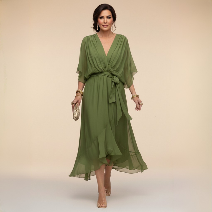 Opal™ | V-Neck Elegant Midi Dress