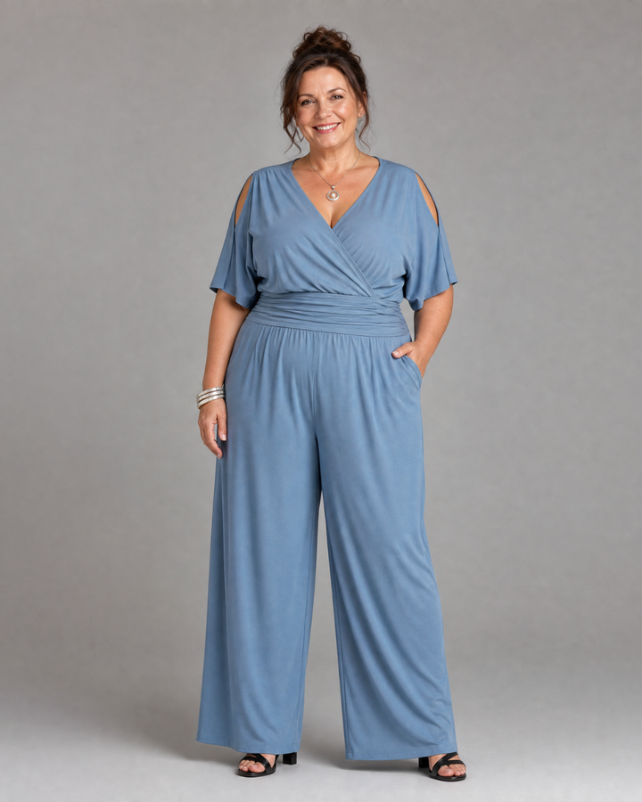 Nyxara | Cold Shoulder Wrap Waist Relaxed Jumpsuit