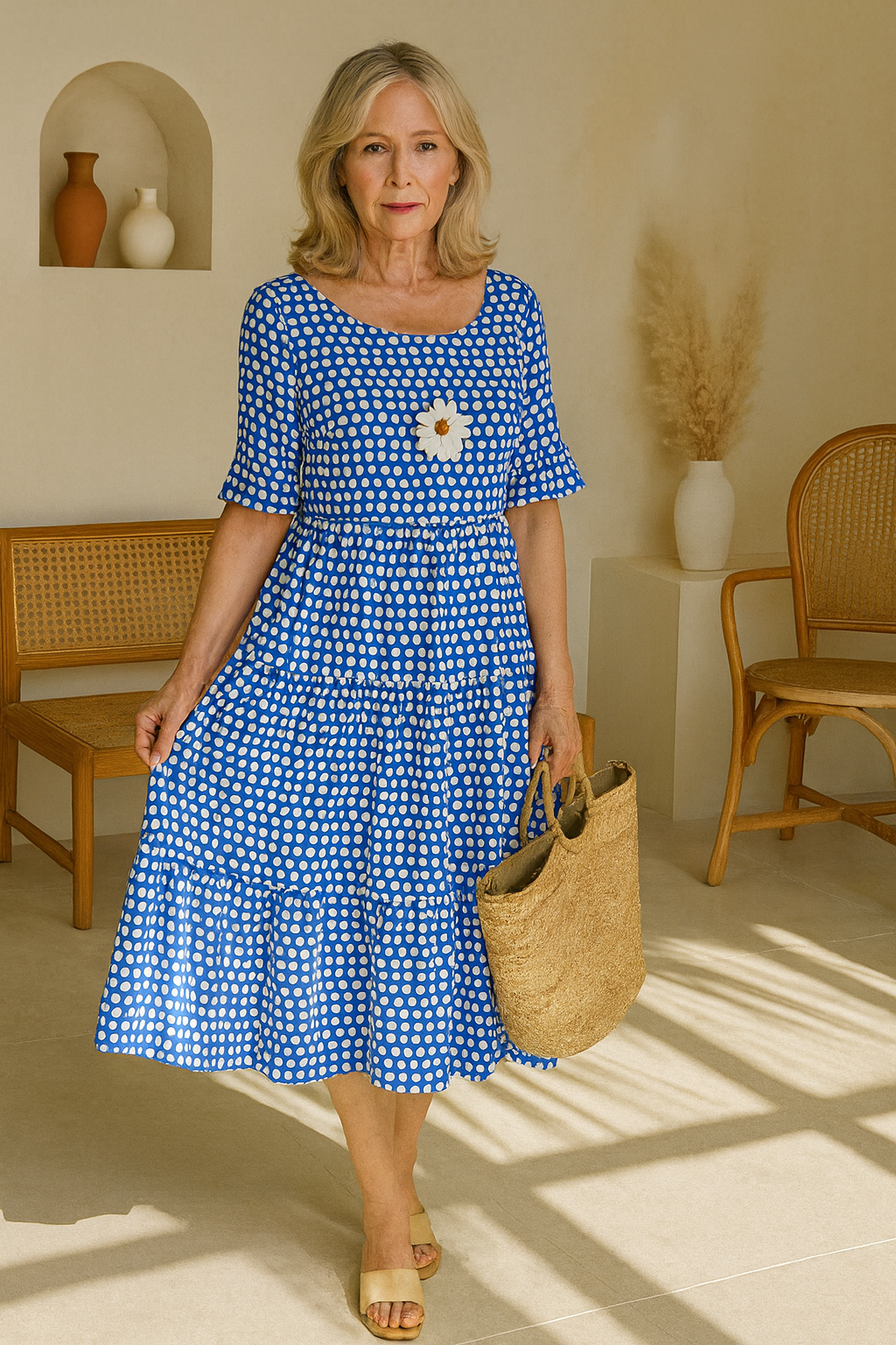 Noémie™ — Fluid Elegant Natural Midi Dress