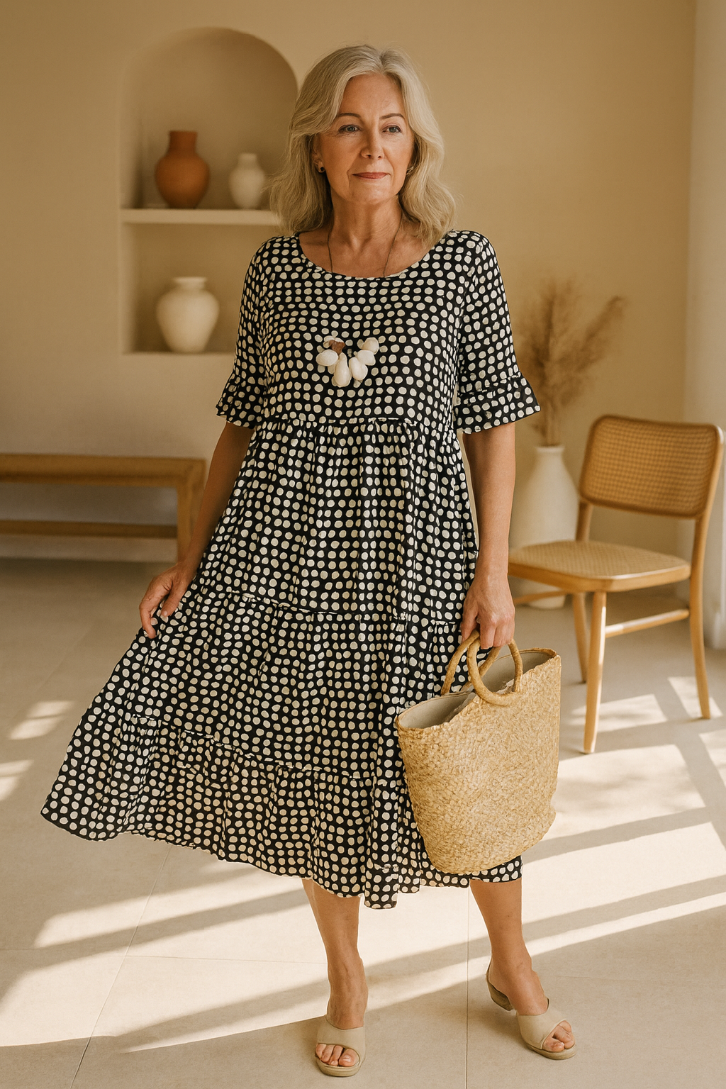Noémie™ — Fluid Elegant Natural Midi Dress