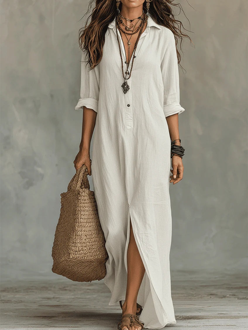 Soline | Black Long Flowing Dress with Buttons