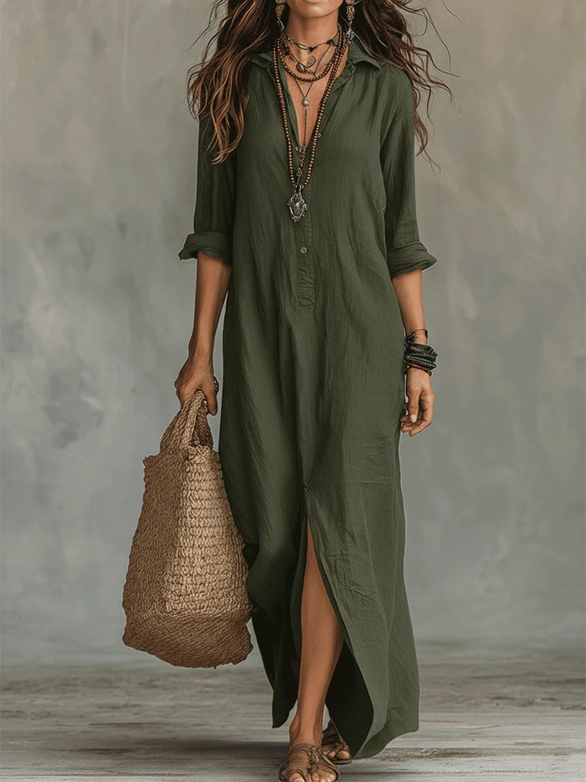 Alessia - Soft Black Maxi Dress with Buttons