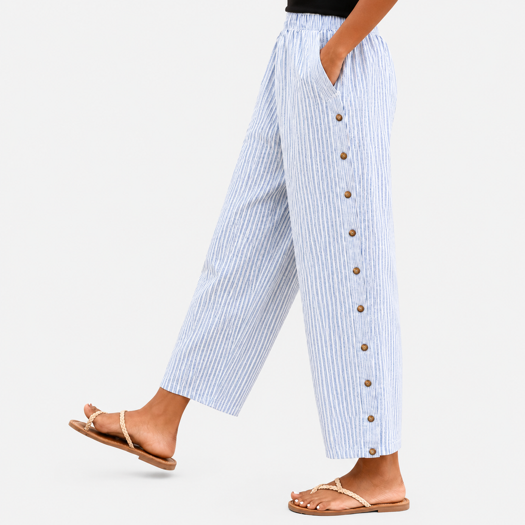 Linaya - Pantalons à Boutons Rayés