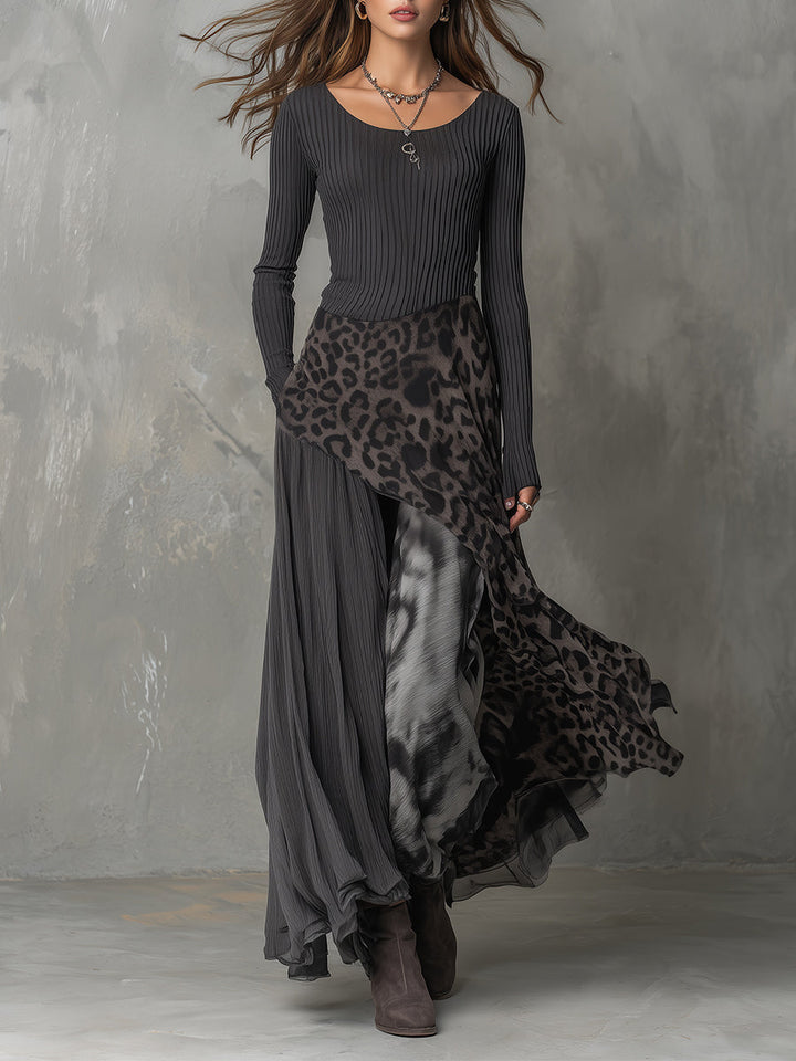 Martina | Long bohemian-style dress with leopard print • S1