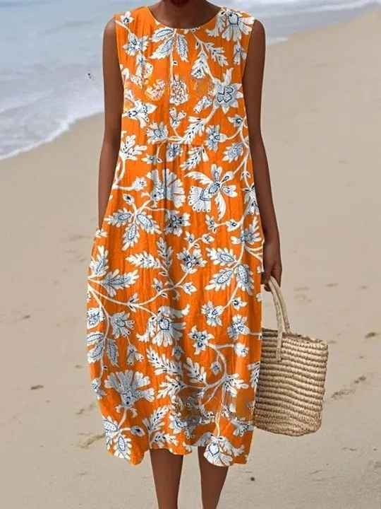 Megan | Vintage Printed Loose Fit Summer Maxi Dress