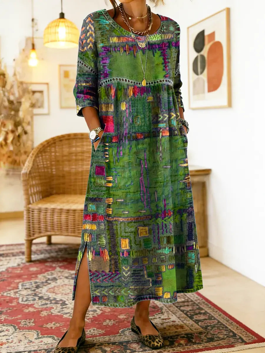 Hélène | Denim Dress with Ethnic Patchwork