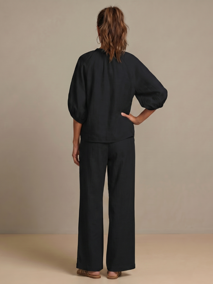 Natalia | Top Blouson with Zip and Wide Leg Pants