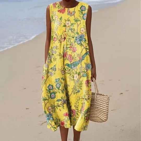 Megan | Vintage Printed Loose Fit Summer Maxi Dress