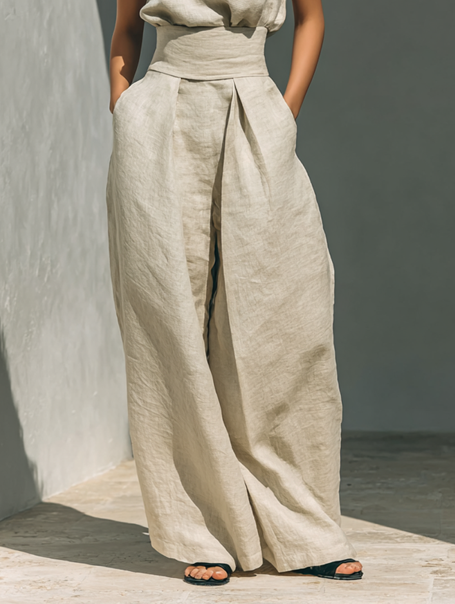 Women's minimalist set in  with sleeveless blouse and wide-leg pants