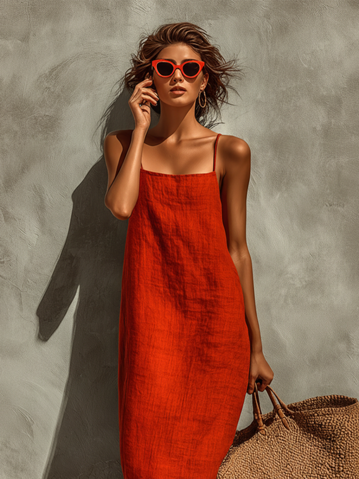 Women's Dress With Spaghetti Straps & Square Neck