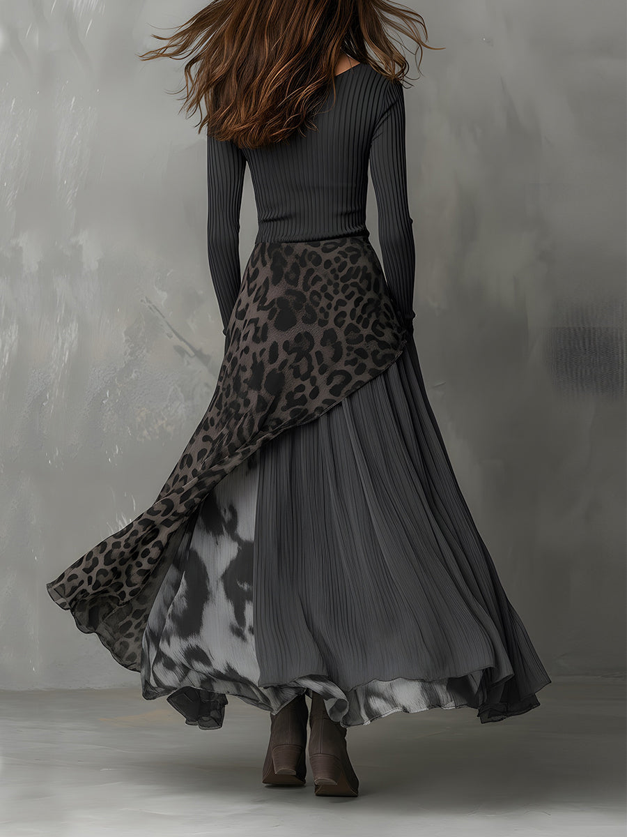 Martina | Long bohemian-style dress with leopard print • S1