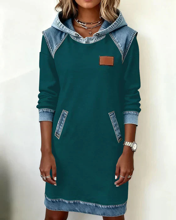 Alexa | Cozy Contrast Hooded Dress