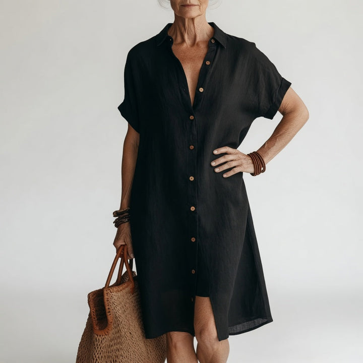 Timéa™ — Breathable Midi Shirt Dress Parisian Elegance