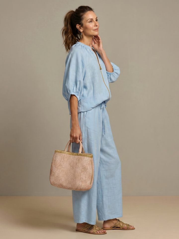 Natalia | Top Blouson with Zip and Wide Leg Pants