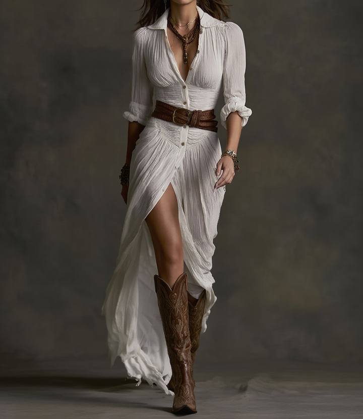 Aurora | Long Dress with Inverted Collar