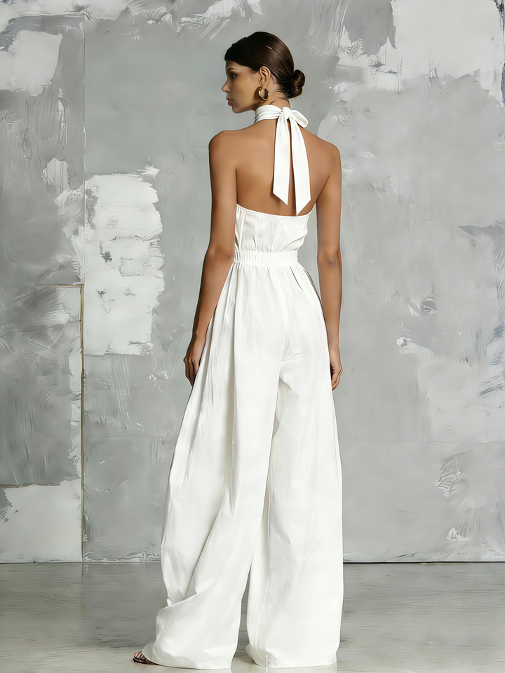 Zoltán | Elegant white woven sleeveless halter-neck jumpsuit • S1