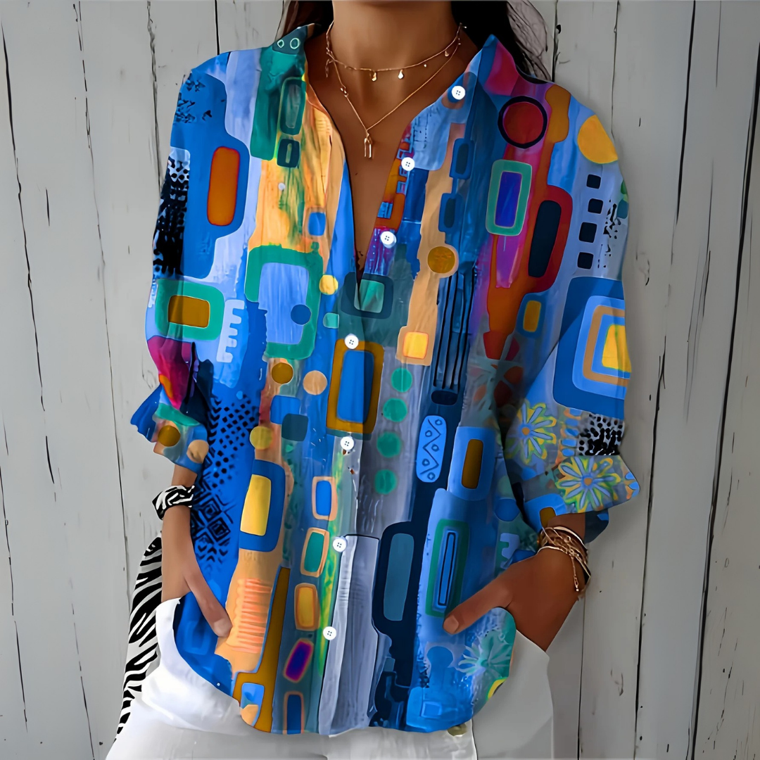 Catalina Patterned Artistic Button-Up Blouse