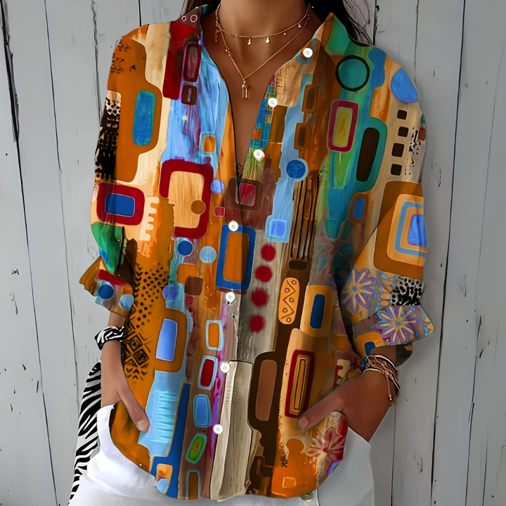 Catalina Patterned Artistic Button-Up Blouse