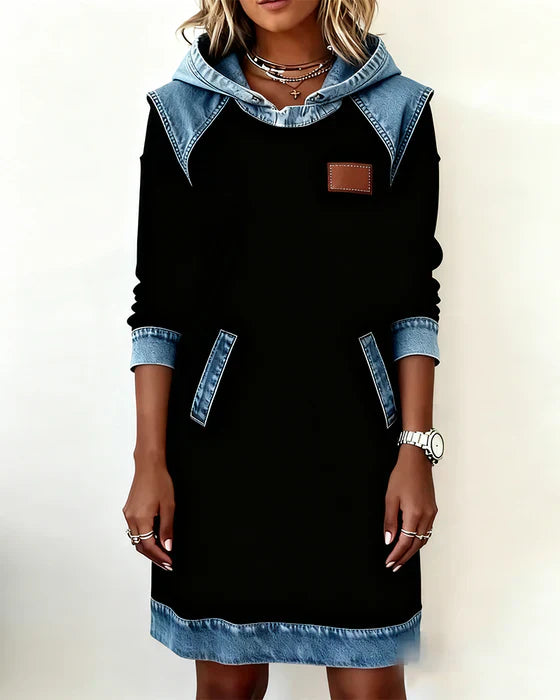 Alexa | Cozy Contrast Hooded Dress