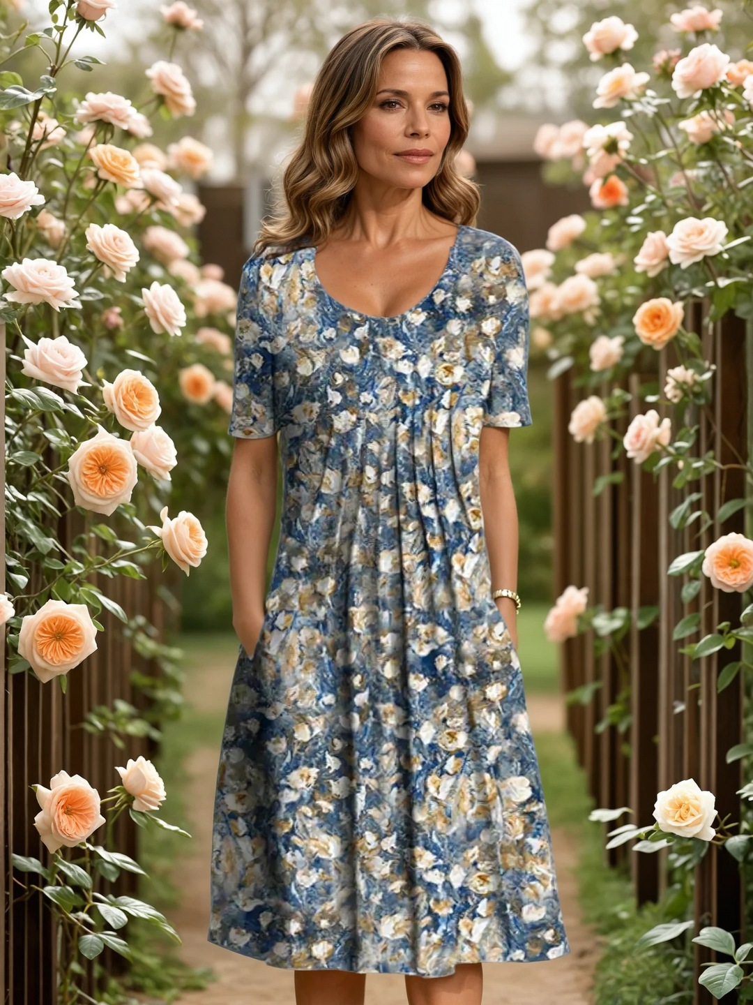 Willow | Floral Midi Dress with Empire Waist and Side Pockets