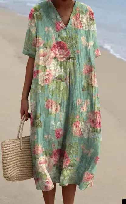 Margaret - Vibrant Floral Garden Print Flowy Summer Dress