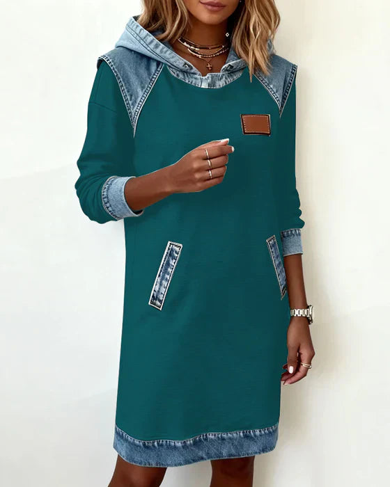 Alexa | Cozy Contrast Hooded Dress
