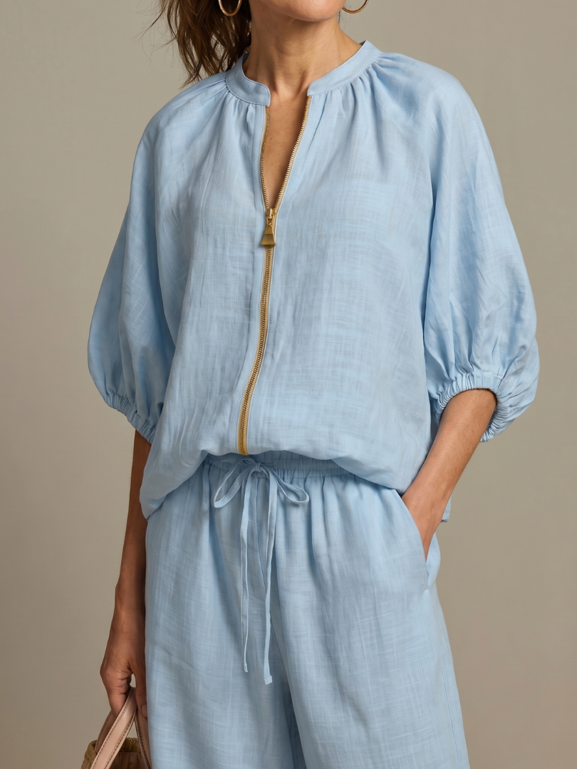 Natalia | Top Blouson with Zip and Wide Leg Pants