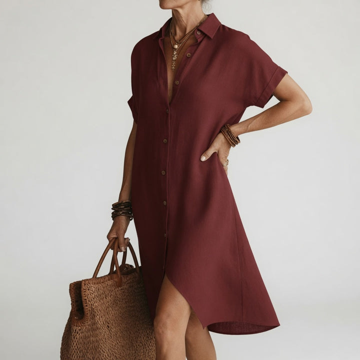 Timéa™ — Breathable Midi Shirt Dress Parisian Elegance