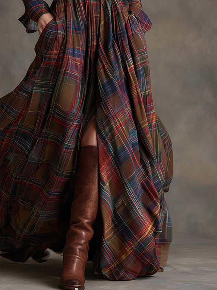 Scarlett | Plaid Maxi Shirt Dress Long Sleeve Belted Dress