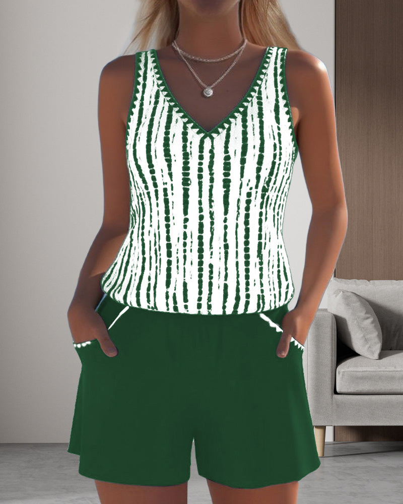 Mia | Casual Two Piece Printed V-Neck Swimsuit with Pockets