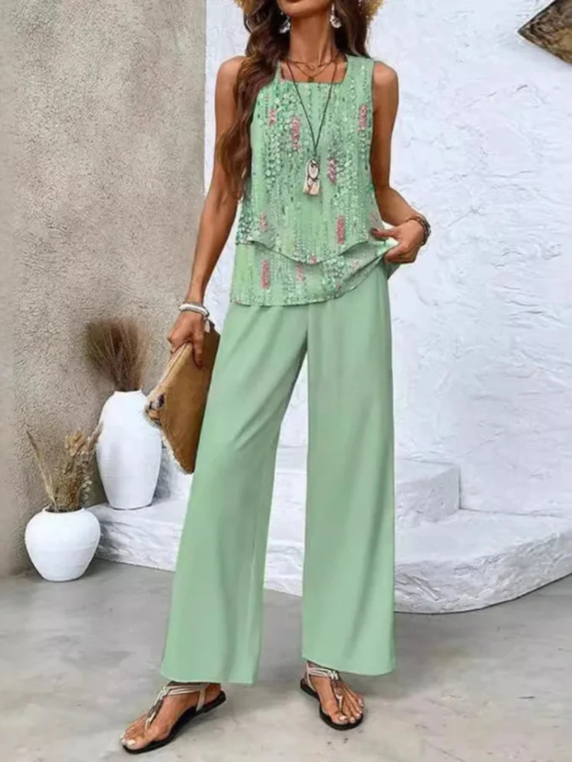 Ovelynra™ | Sleeveless Top & Wide-Leg Pants Set